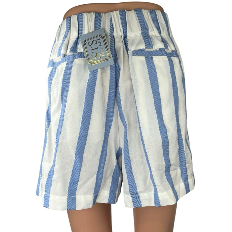 NEW STS Sail to Sable White Blue Ric Rac Striped High Waist Casual Shorts Size L