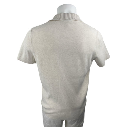 MANGO MNG Men's Cream White Short Sleeve Collar Knitted Polo Shirt Top Size M