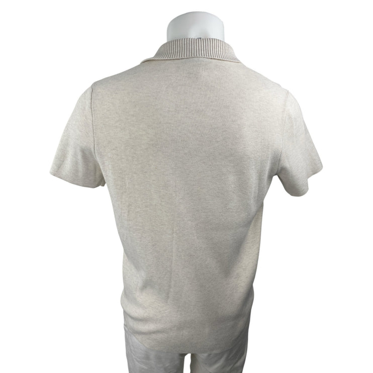 MANGO MNG Men's Cream White Short Sleeve Collar Knitted Polo Shirt Top Size M