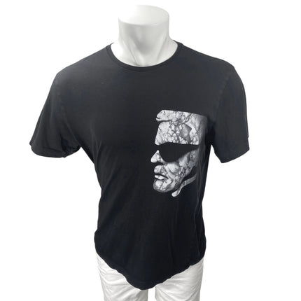 Karl Lagerfeld Black Face Print Crewneck Short Sleeve Graphic Tee T-shirt Top L