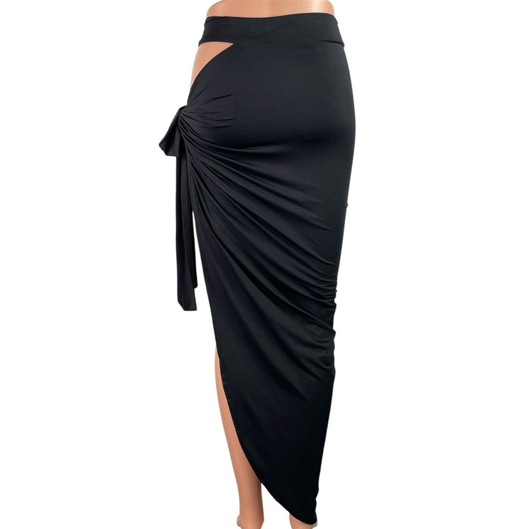 Oh Polly Black Cutout Tie High Waisted Drape Asymmetric Pencil Maxi Skirt Size 0