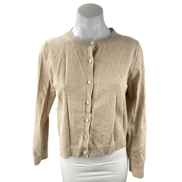 Old Navy Women's Beige Long Sleeve Crewneck Button Up Cardigan Sweater Top Sz M