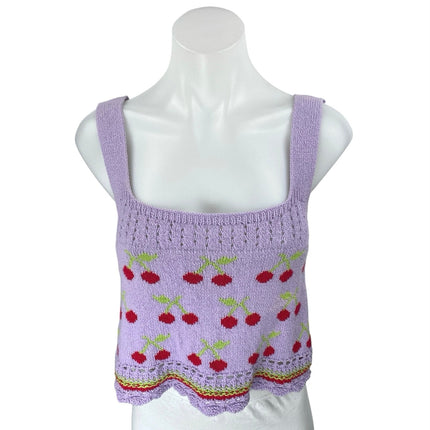 Zara Purple Cherry Floral Knit Long Sleeve Cardigan Sweater Tank 2 Pc Set Size S