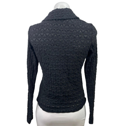 Sanctuary Black Lace Textured Long Sleeve Collared Button Down Shirt Top Size M