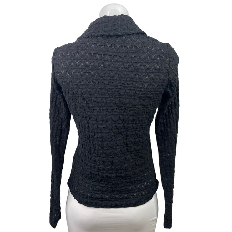 Sanctuary Black Lace Textured Long Sleeve Collared Button Down Shirt Top Size M