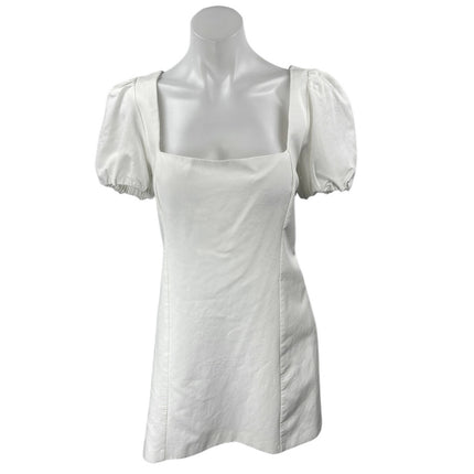 NEW Zara White Short Puff Sleeve Lace Up Back Square Neck Mini A Line Dress XL