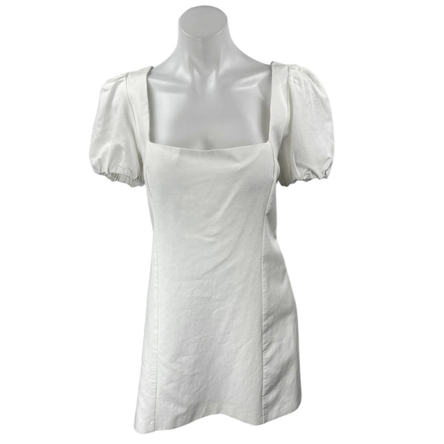 NEW Zara White Short Puff Sleeve Lace Up Back Square Neck Mini A Line Brie NEW Zara White Short Puff Sleeve Lace Up Back Square Neck Mini A Line Brie