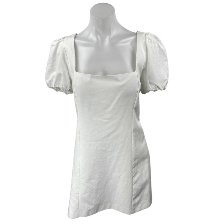 NEW Zara White Short Puff Sleeve Lace Up Back Square Neck Mini A Line Dress XL