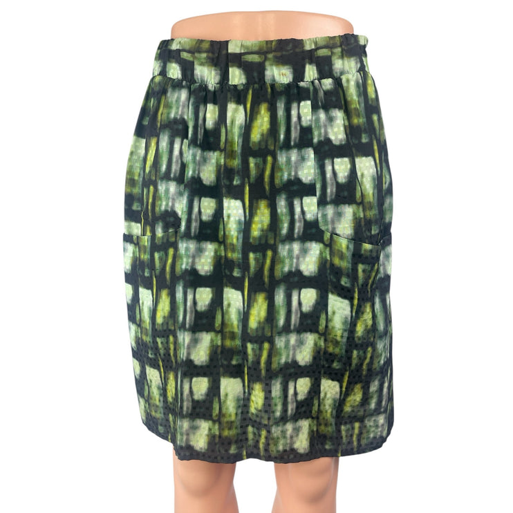 Mina Stone Green Abstract Print High Rise Knee Length Straight Pencil Skirt Sz S