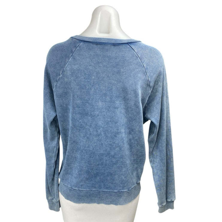 Ragdoll Women's Blue Acid Wash Long Sleeve Round Neck T Shirt Tee Top Size XS