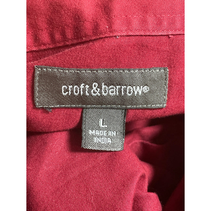 Croft & Barrow Men's Red Collared Long Sleeve Button Down Dress Shirt Top Size L