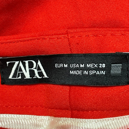 Zara Women's Red Button High Rise Pull On Slim Straight Trousers Pants Size M