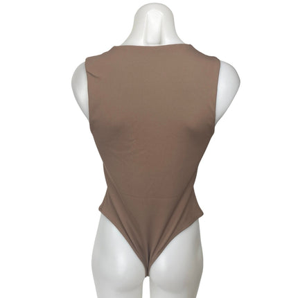 Aritzia Babaton Brown Sleeveless High Neck Cami Camisole Tank Bodysuit Top Sz L