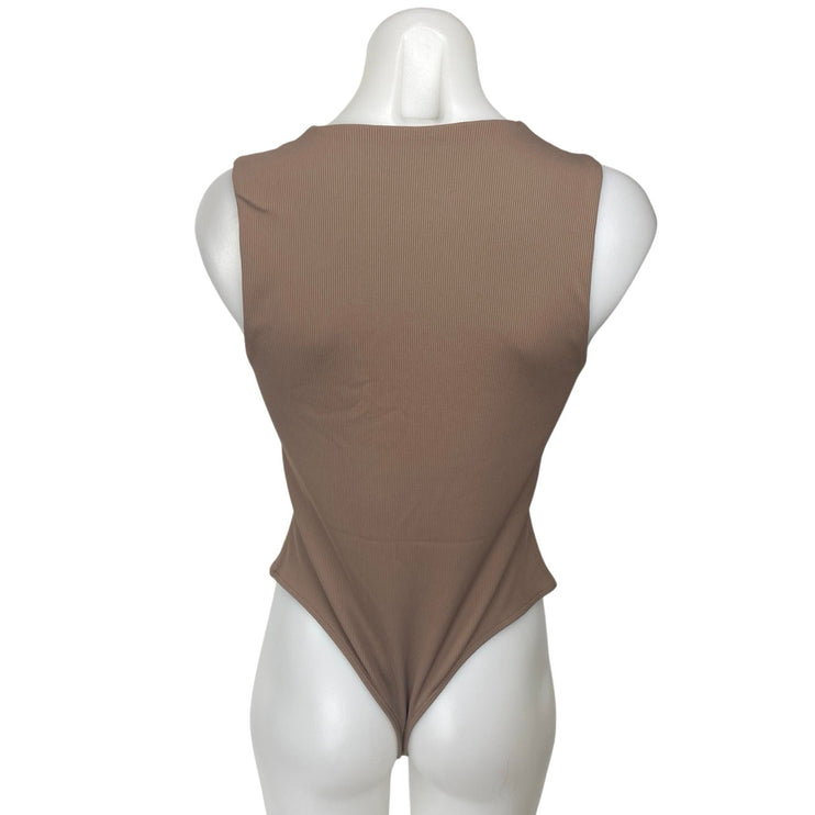 Aritzia Babaton Brown Sleeveless High Neck Cami Camisole Tank Bodysuit Top Sz L