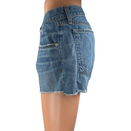Rag & Bone Women's Blue Mid Rise Frayed Mini Cut-Off Denim Jeans Shorts Size 26