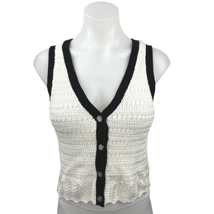 Abercrombie & Fitch White Crochet Knit V-Neck Sleeveless Sweater Vest Top Sz S