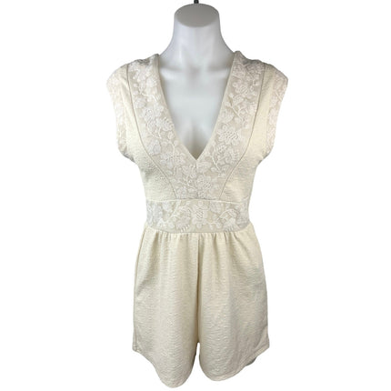 Zara Cream White Embroidered Floral Lace V-neck Sleeveless Romper Jumpsuit Sz S