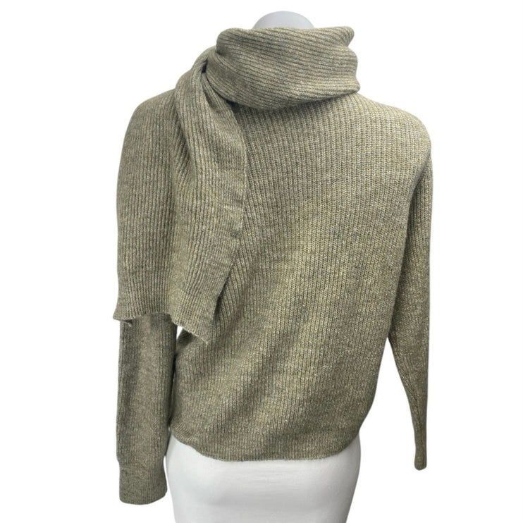 MNG Mango Women's Green Wool Rib Knit Scarf Neck Long Sleeve Sweater Top Size S