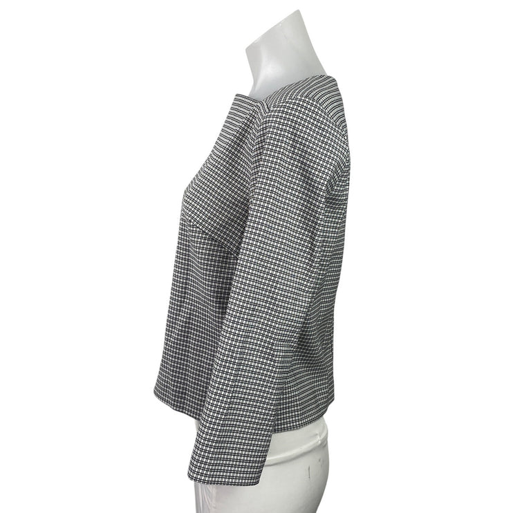 Rachel Zoe Women's Gray Plaid Long Sleeve Boat Neck Zip Work Blouse Top Size S