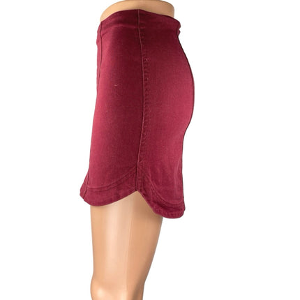 Altar'd State Women's Red Zip Stretch Mini Pencil Bodycon Denim Jeans Skirt Sz S