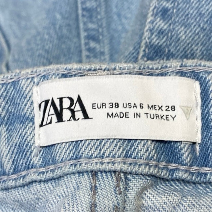 Zara Women's Blue Seamed Paneled High Waisted Straight Denim Jeans Pants Size 6