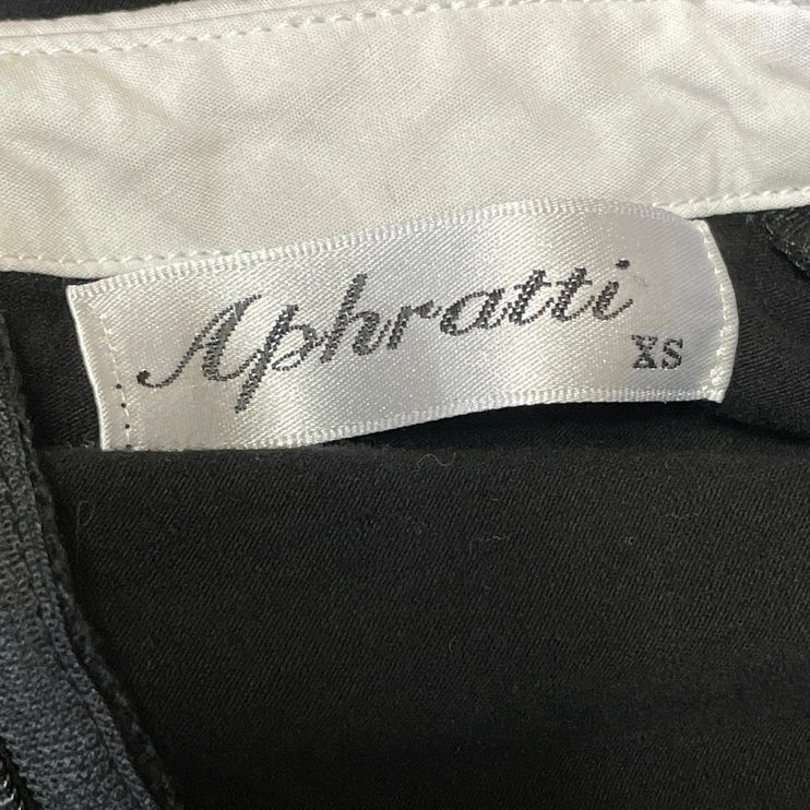 Aphratti Black Collared Pleated Short Sleeve Mini Fit & Flared Skater Dress XS