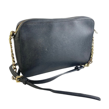 Michael Kors Jet Set Black Zip Leather Logo Chain Zip Crossbody Handbag OS