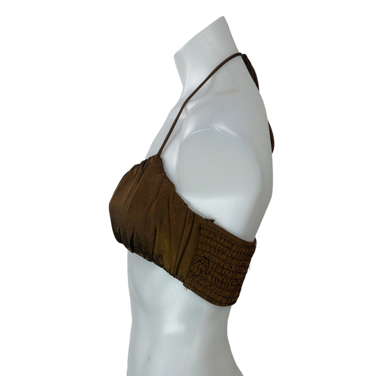 Princess Polly Women's Brown Ruched Halter Tie Bralette Swimwear Bikini Top Sz 6