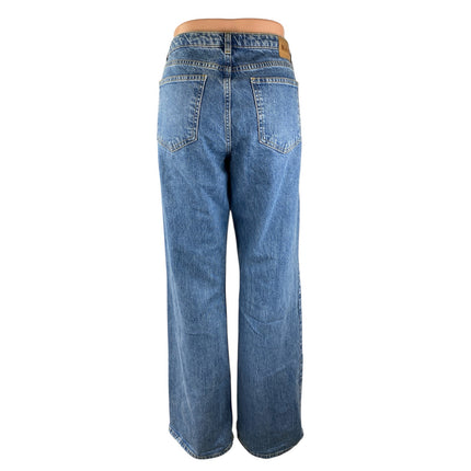 NA-KD Women's Blue High Waisted Wide Leg Straight Baggy Denim Jeans Size 38