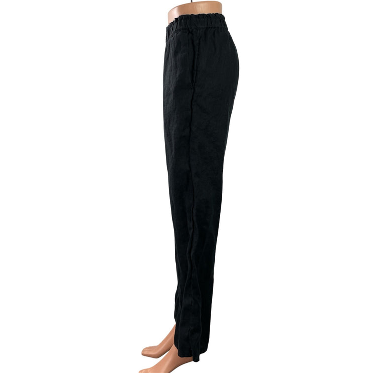 J.Crew 100% Linen Womens Black Elastic Waist Wide Leg Trousers Lounge Pants XS