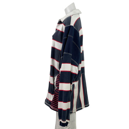 Free People FP Movement Work It Out Blue White Striped Pullover Polo Shirt Top M