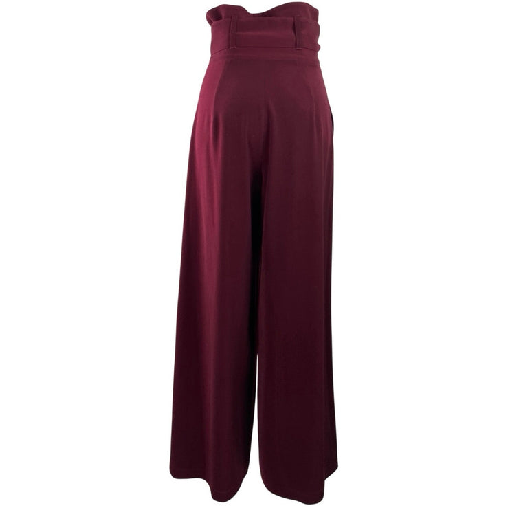 Julia Allert Women Red High Waisted Tie Paperbag Wide Leg Trousers Pants SIze XS