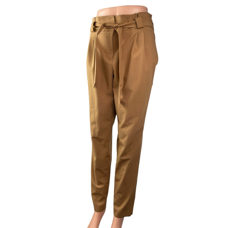 Calvin Klein Women's Brown High Rise Tie Waist Paperbag Trousers Dress Pants 4