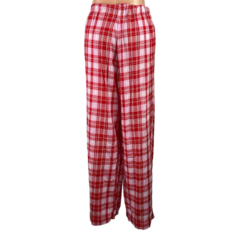 Victoria's Secret PINK Red Plaid Drawstring Wide Leg Sleepwear Pajamas Pants XL
