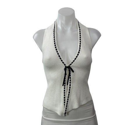 With Jean Gigi REVOLVE Women's White Sleeveless Ribbed Knit Halter Top Size XS