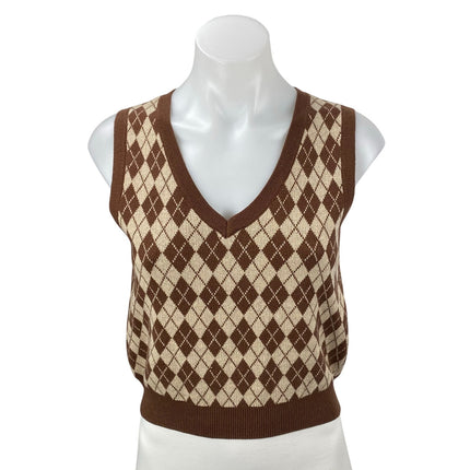 Aritzia Sunday Best Women's Brown Wool Argyle Sleeveless Sweater Vest Top Size S