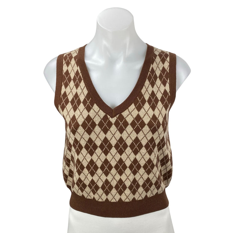 Aritzia Sunday Best Women's Brown Wool Argyle Sleeveless Sweater Vest Top Size S