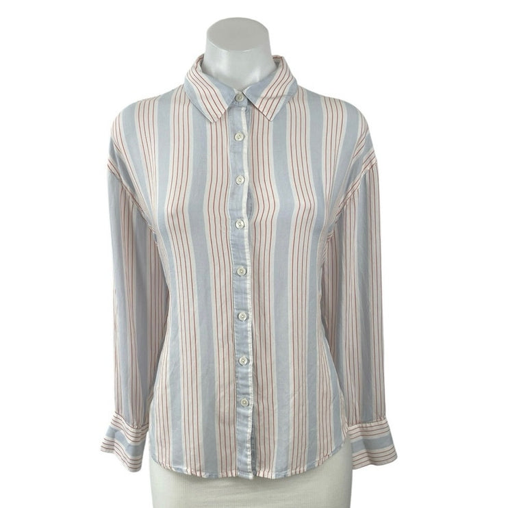 Daze Women's Blue Striped Long Sleeve Tie Back Button Down Shirt Top Size XS