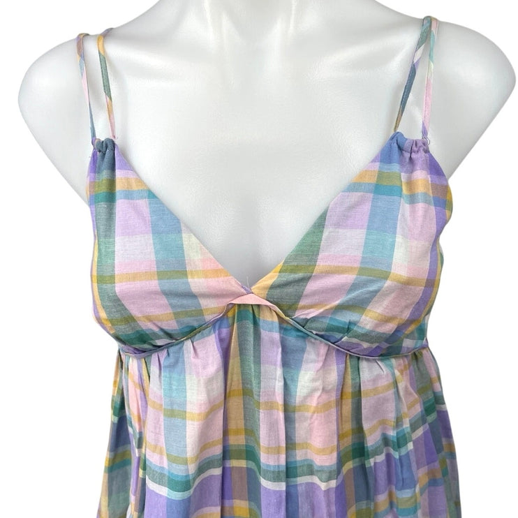 Wild Fable Purple Multicolor Plaid Triangle Cup Breezy A Line Mini Dress Size XS