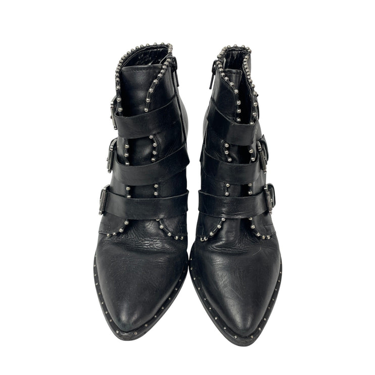 Steve Madden Humble Womens Black Pearl Buckle Straps Pointed Toe Ankle Boots 8.5
