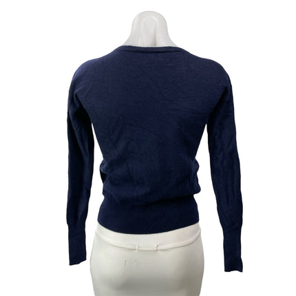 J. Crew Womens Navy Blue Long Sleeves Cashmere Knit Henley Tee T-shirt Top Sz XS
