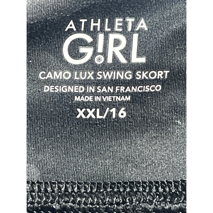 Athleta Girl Camo Lux Black Gray Camouflage Mid Rise Swing Skirt Skort Size XXL