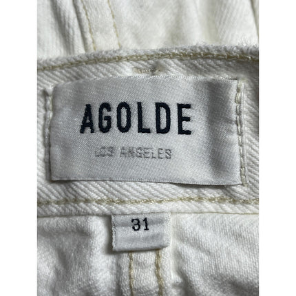 Agolde Criss White High Waisted Asymmetric Zip Straight Wide Leg Denim Jeans 31