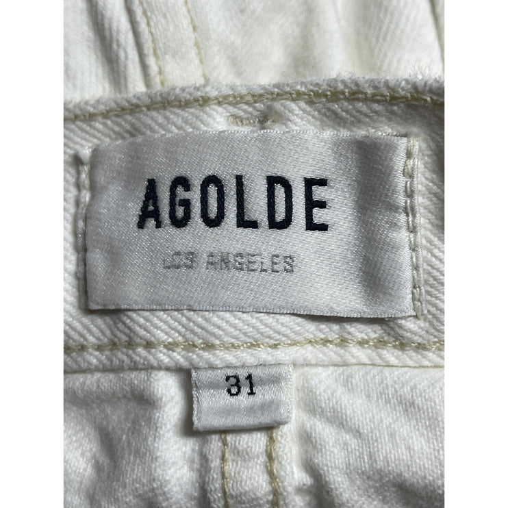 Agolde Criss White High Waisted Asymmetric Zip Straight Wide Leg Denim Jeans 31