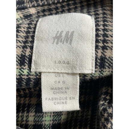H&M Black Plaid Check Flannel Collared Long Sleeve Shirt Shacket Coat Jacket L