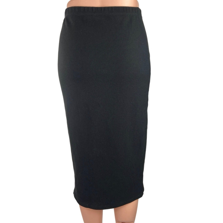 Express Black Ribbed Knit Straight Pencil Cut Knee Length Pull On Skirt Size S