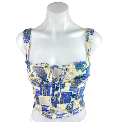 Urban Outfitters Valentina Blue Sleeveless Floral Bustier Cami Crop Top Size XS