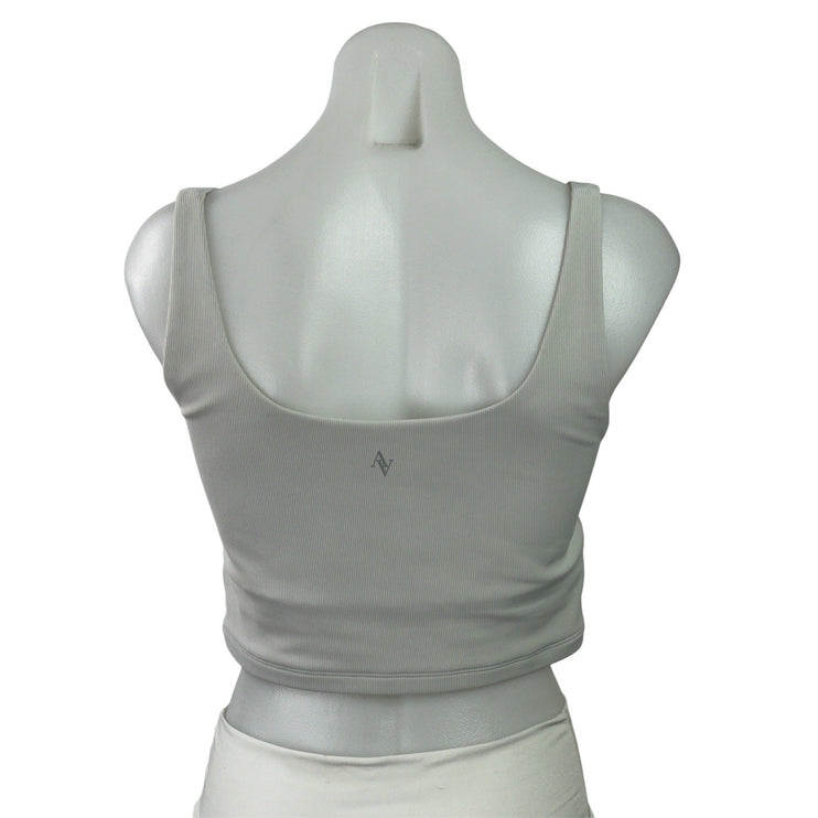 All Access Women's Light Gray Ribbed Knit Square Neck Tank Athletic Crop Top M