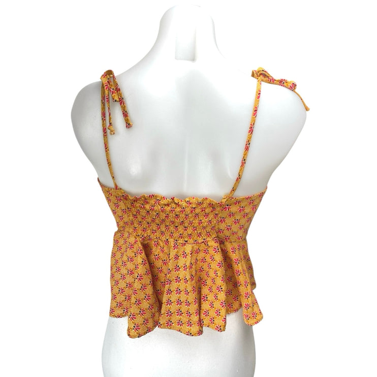 Olivaceous Women's Orange Floral Sleeveless Cami Camisole Peplum Crop Tank Top M