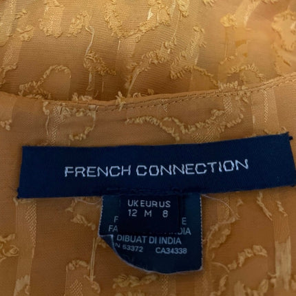 French Connection Brenna Yellow Long Puff Sleeve V-Neck Peplum Blouse Top Size 8